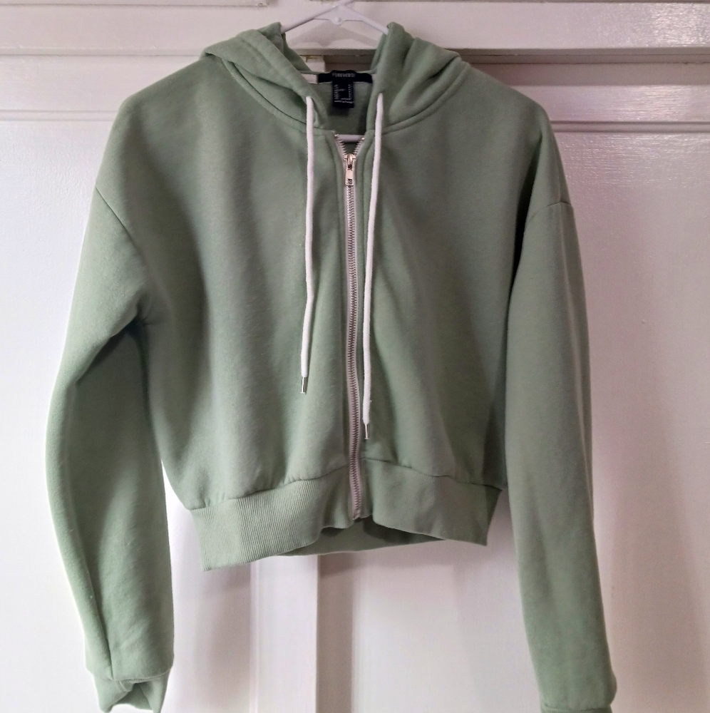 Forever 21 Green Cropped Hoodie